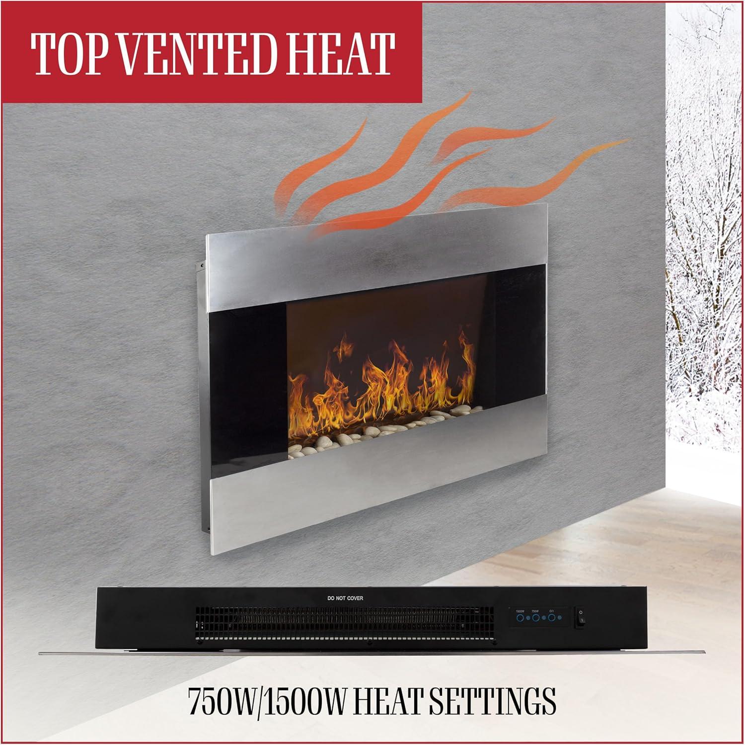 Northwest 36-inch Wall-Mount Electric Fireplace Heater with Orange Flame and Remote