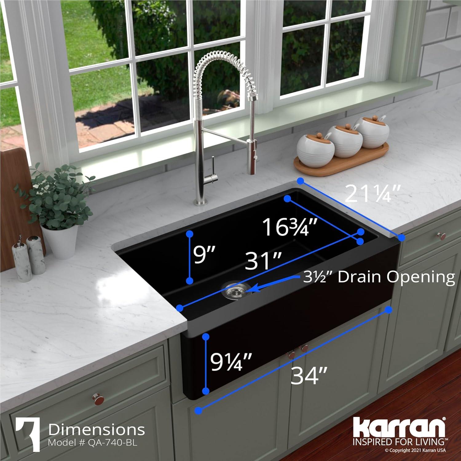 Karran Farmhouse/Apron-Front Quartz Composite 34'' X 21-1/4'' Single Bowl Kitchen Sink