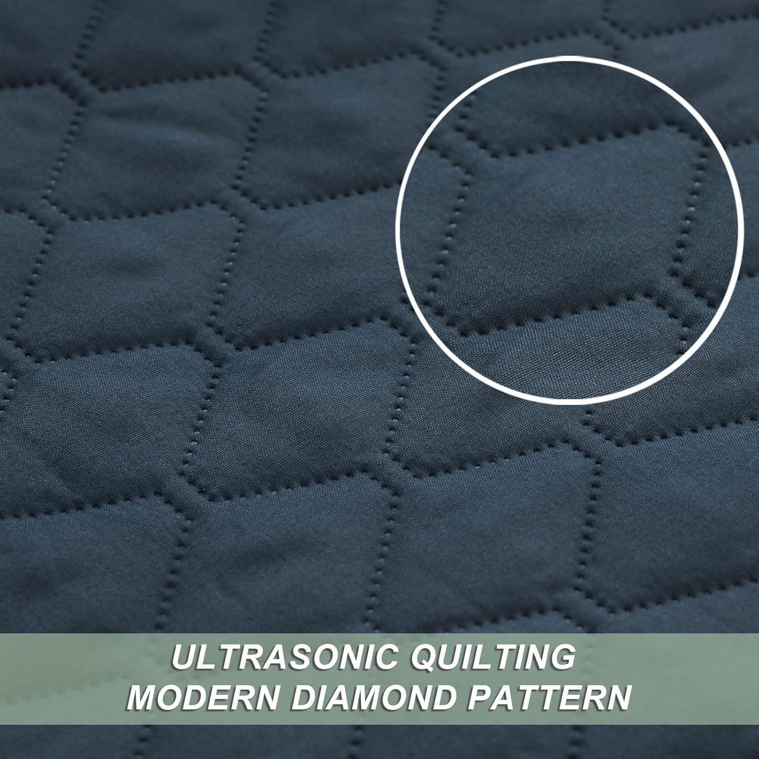 Exclusivo Mezcla Queen Quilt Set, 3-Piece Lightweight Queen Quilts Soft Bedspreads Bed Coverlets, Navy Blue, 90"x96"