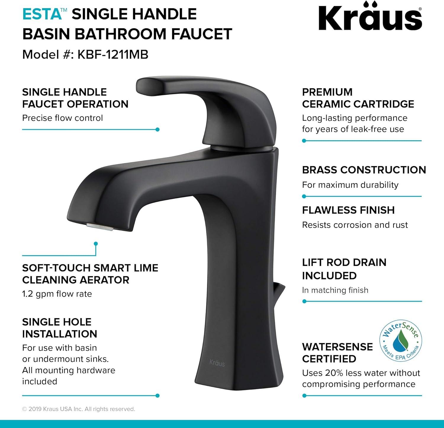 Esta Art Deco Inspired Matte Black Single Handle Bathroom Faucet