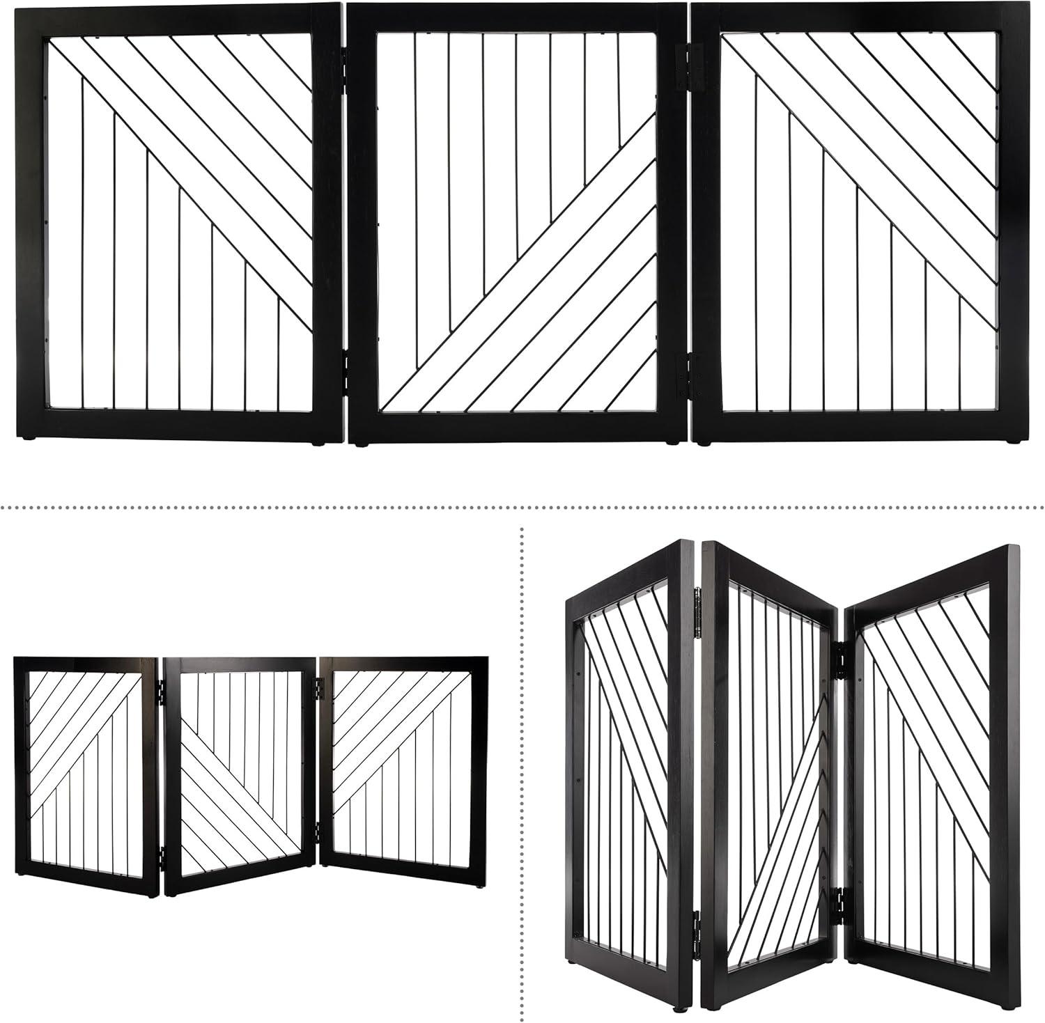 PETMAKER 3-Panel 24-Inch Freestanding Foldable Pet Gate for Stairs (Black)