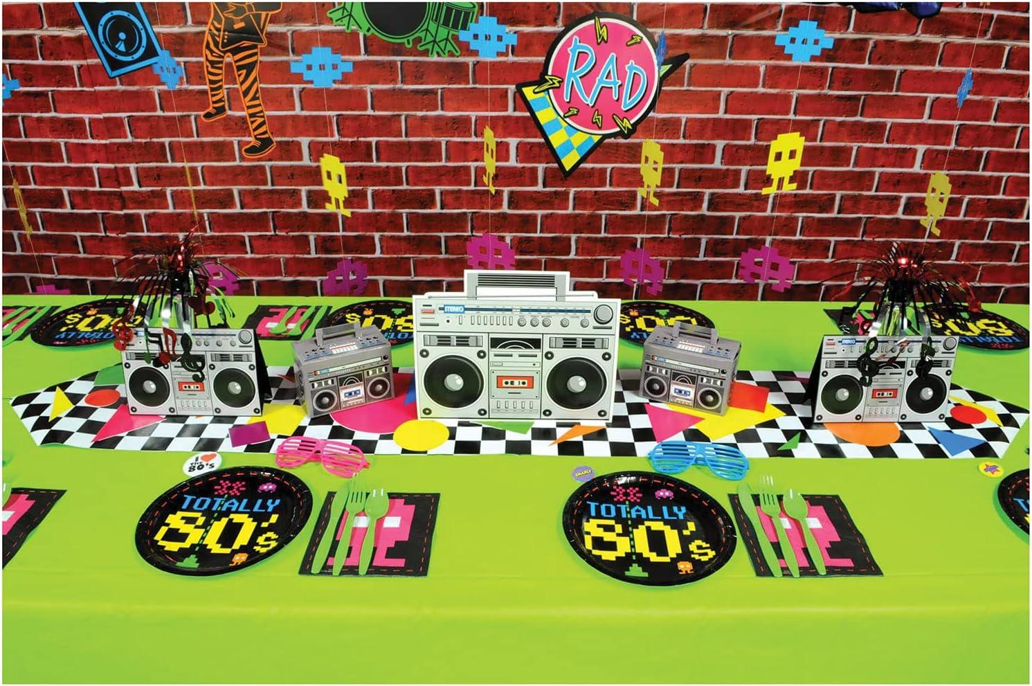 Beistle 2-Pack Boom Box Centerpieces, 80s Era Themed Party Decorations, Decades Music Party Table Decor, Hip Hop Party Accessories for Birthday, 14"