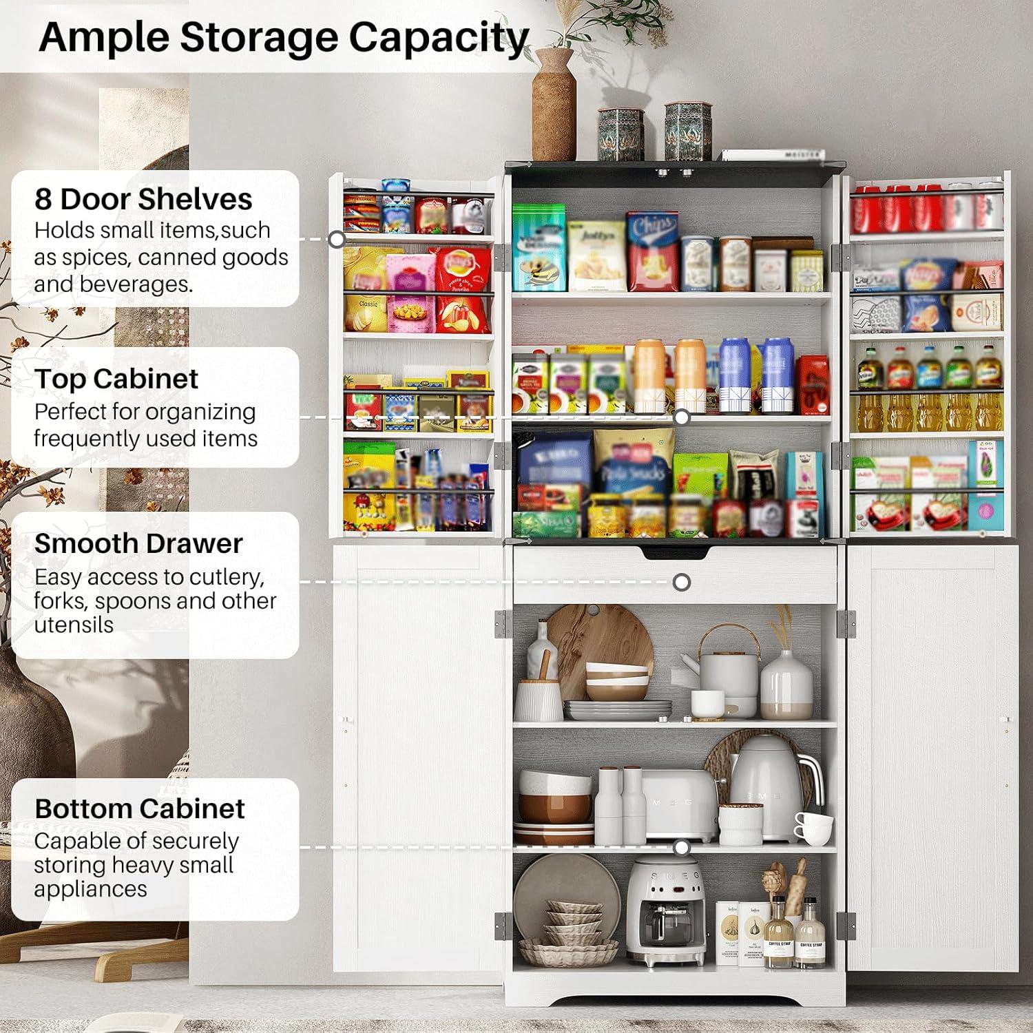 Aaleah 72'' Kitchen Pantry With Classified Pantry Door, Storage Cabinet with Organizer, Drawer