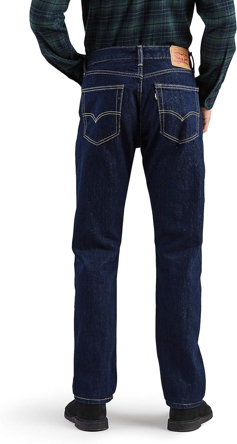 Men's Dark Blue Cotton Blend Mid Rise Straight Leg Jeans