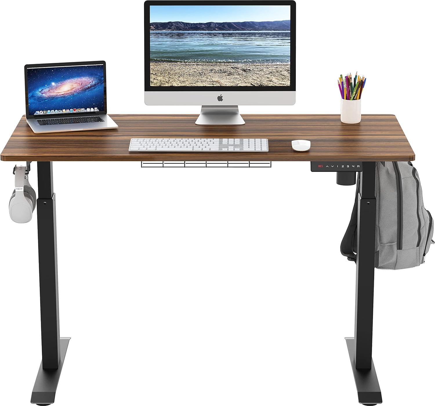 Walnut Adjustable Height Standing Desk with Black Frame