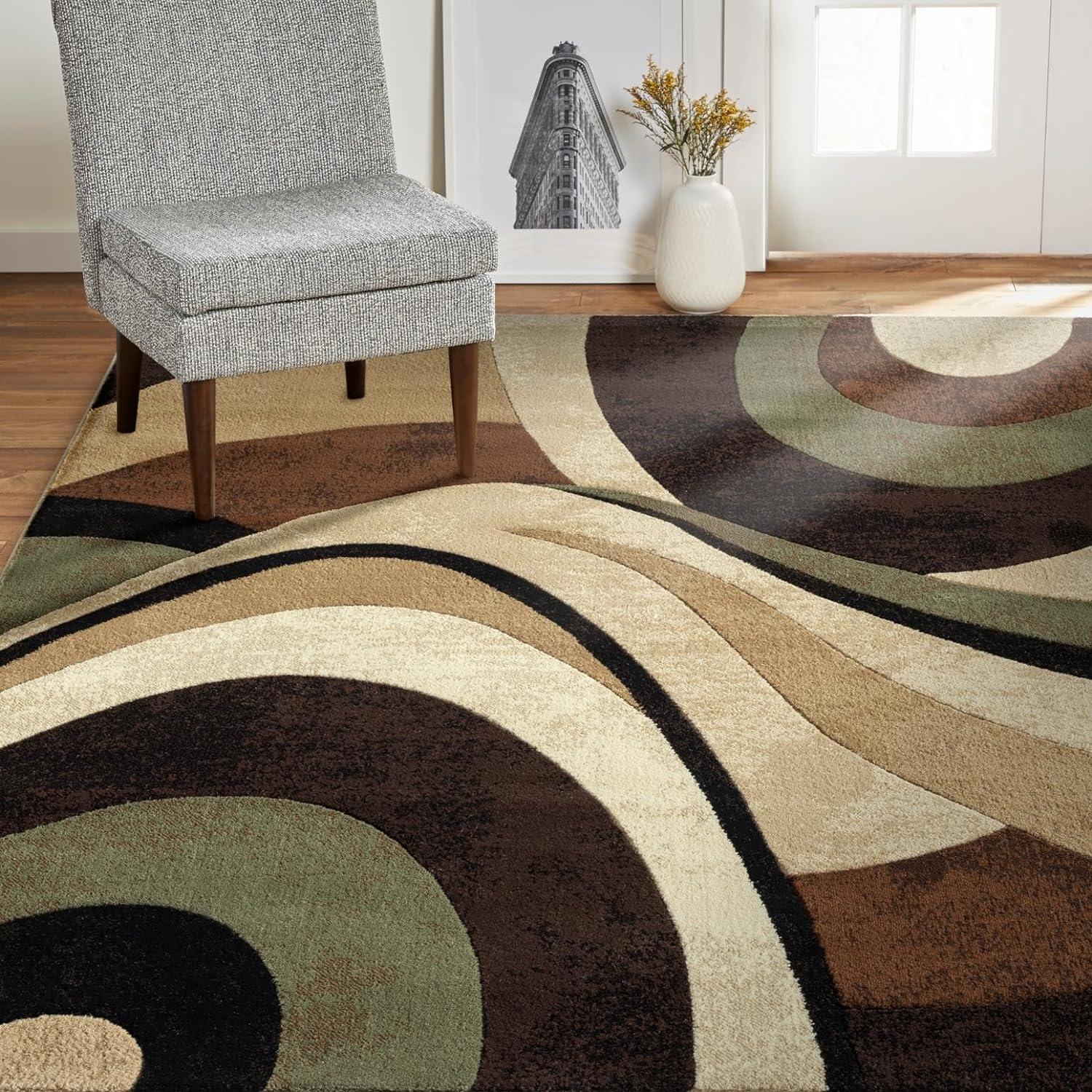 Tribeca Slade Brown and Green Abstract Area Rug