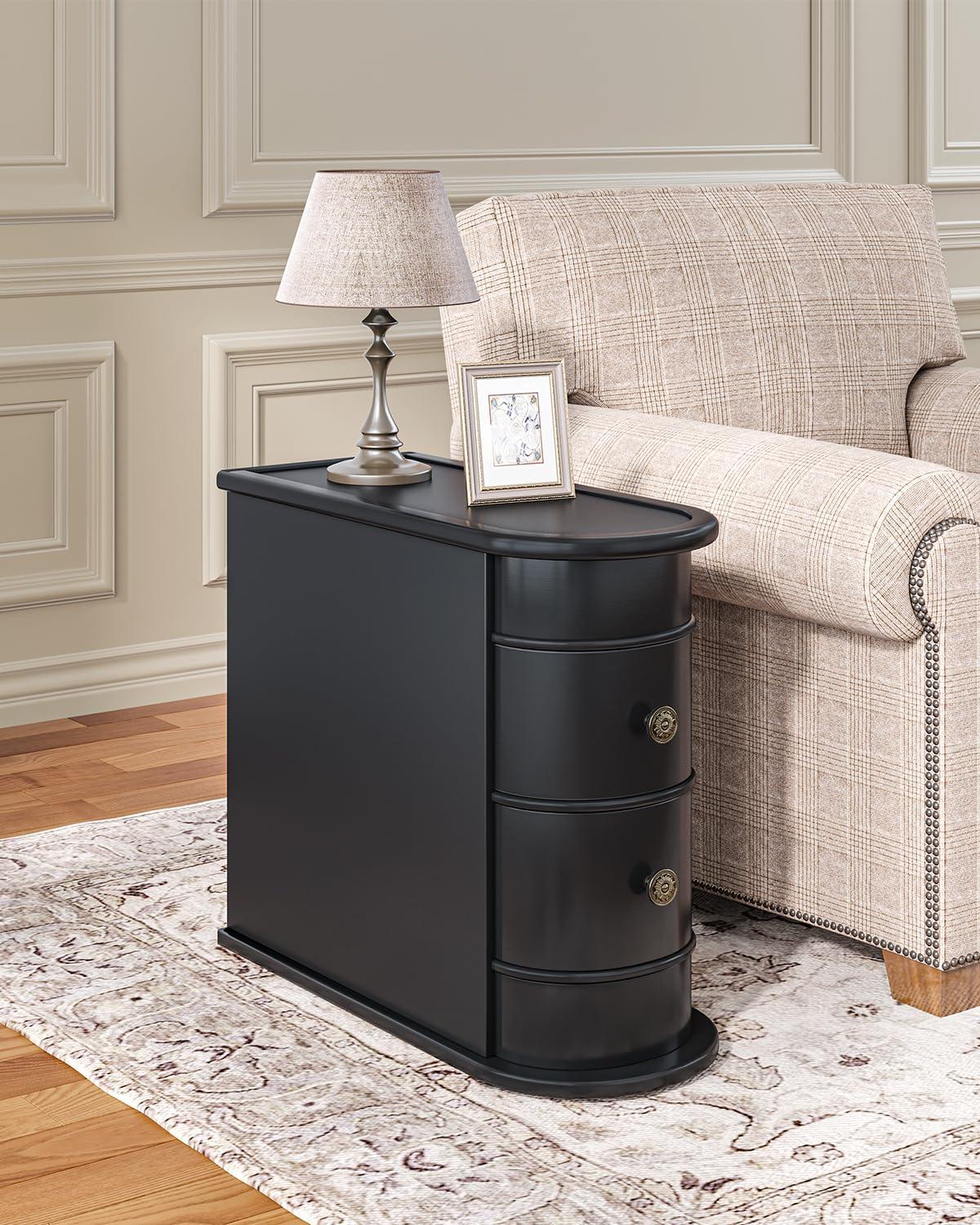 Hommoo Wood Narrow Nightstand with 2 Drawers Black