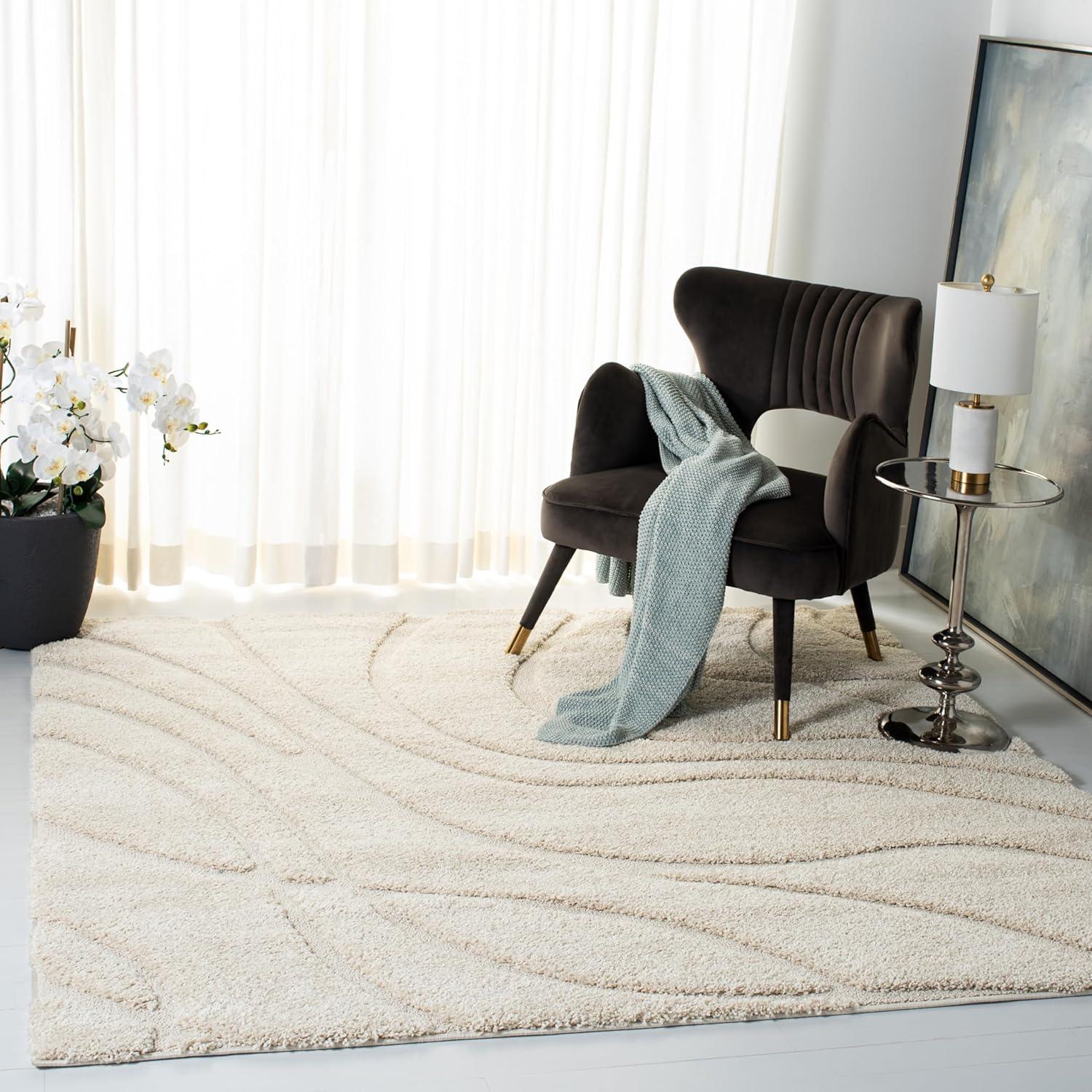 Florida Shag SG471 Power Loomed Indoor Area Rug - Creme/Creme - 5'x5' Square - Safavieh