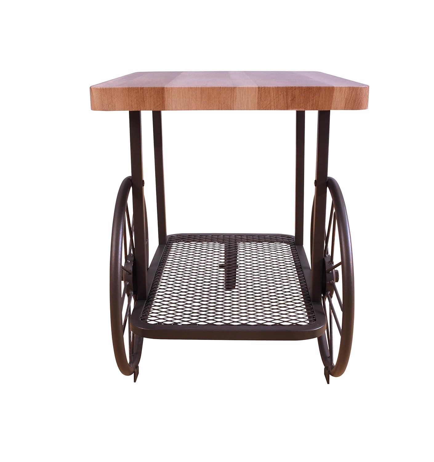 Unique End Table Side Table with Bottom Shelf and Industrial Wheels, Rectangular Table Coffee Snack Table with Wooden Top and Metal Base, 28"L x 18"W x 22"H, Easy Assembly, Oak & Antique Gray