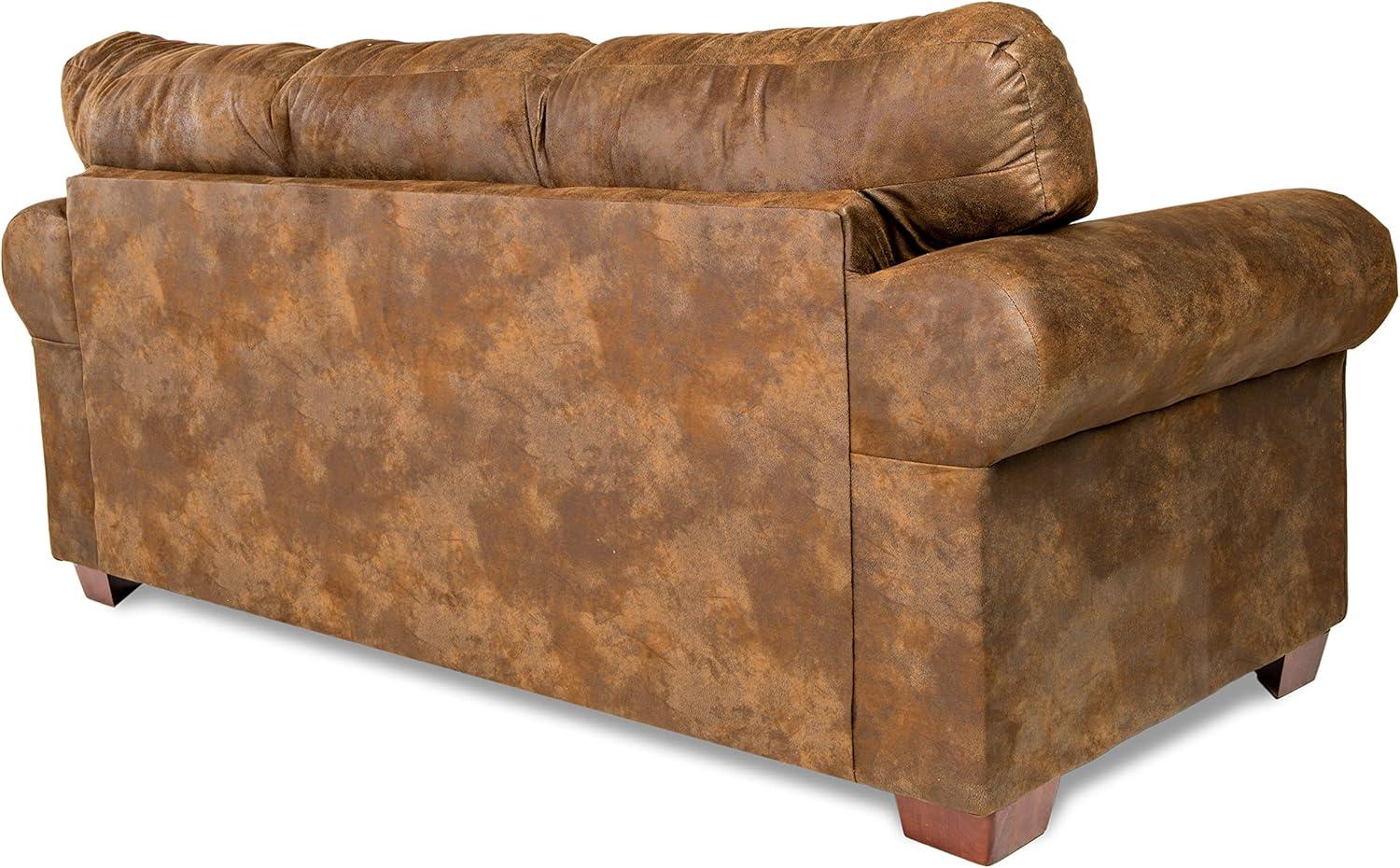 Brown Microfiber and Tapestry Lodge Sofa with Nailhead Trim