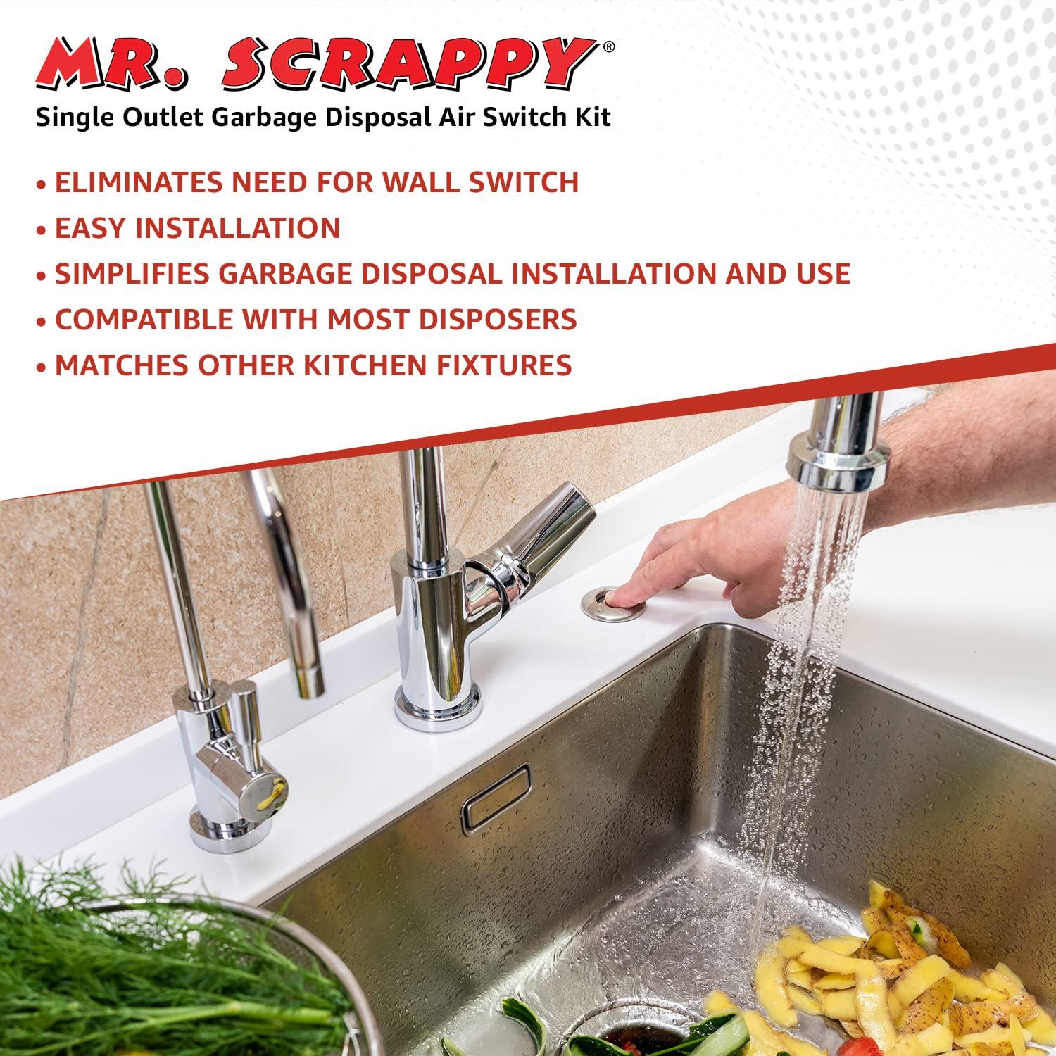 Mr. Scrappy Garbage Disposal Air Switch Kit with Brushed Nickel Push Button, Power Box, and Air Tube