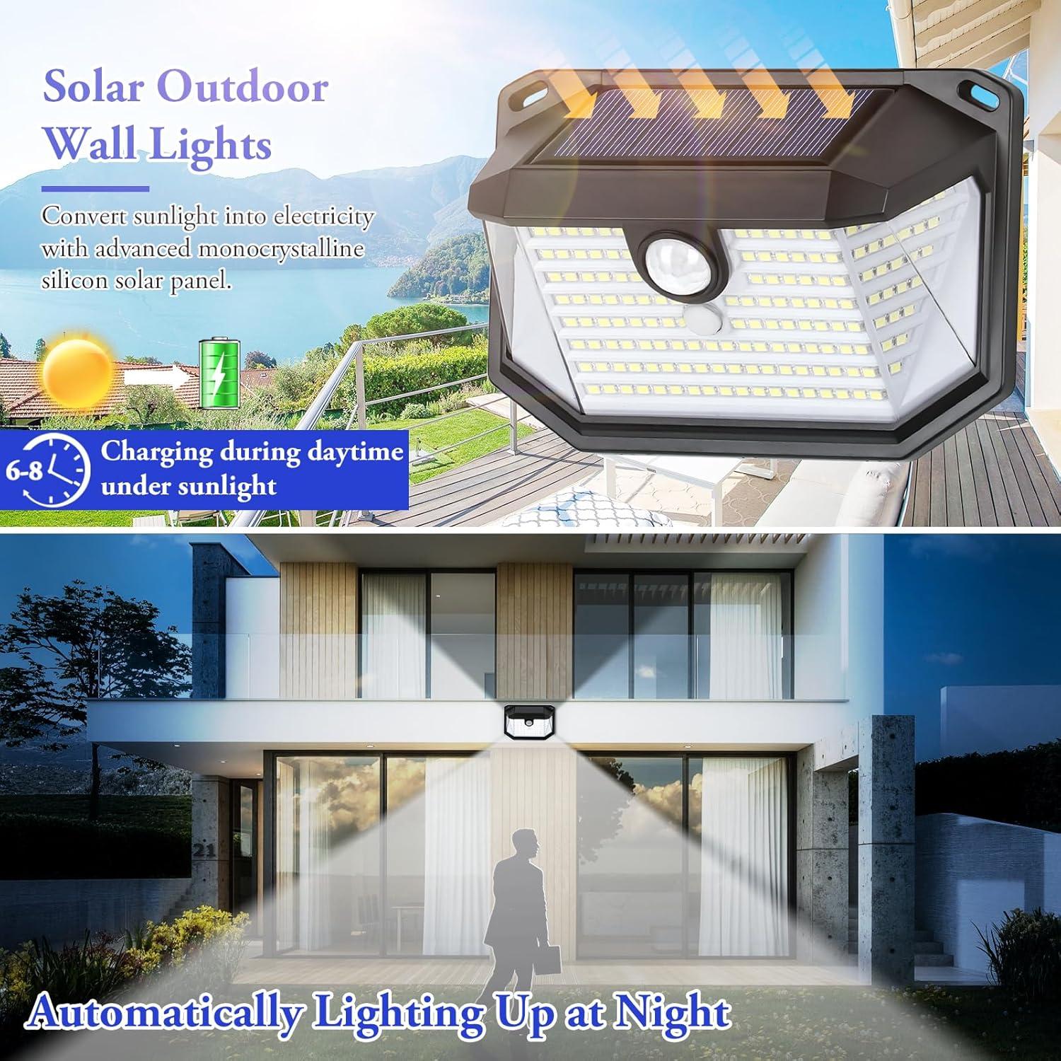 Solar Black Plastic LED Motion Sensor Wall Lights, 2-Pack