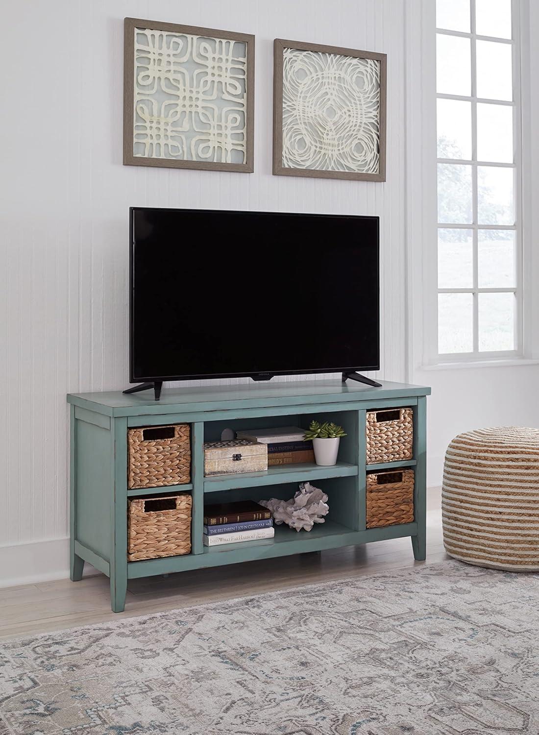 Black Transitional TV Stand with Baskets and Shelves