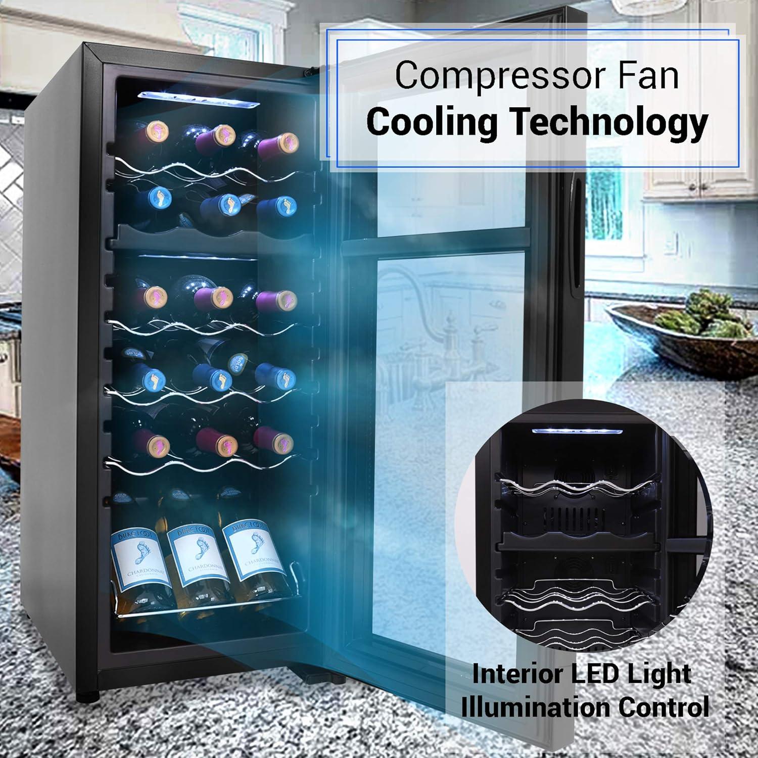 Black Dual Zone Freestanding Wine Cooler with Interior Lighting