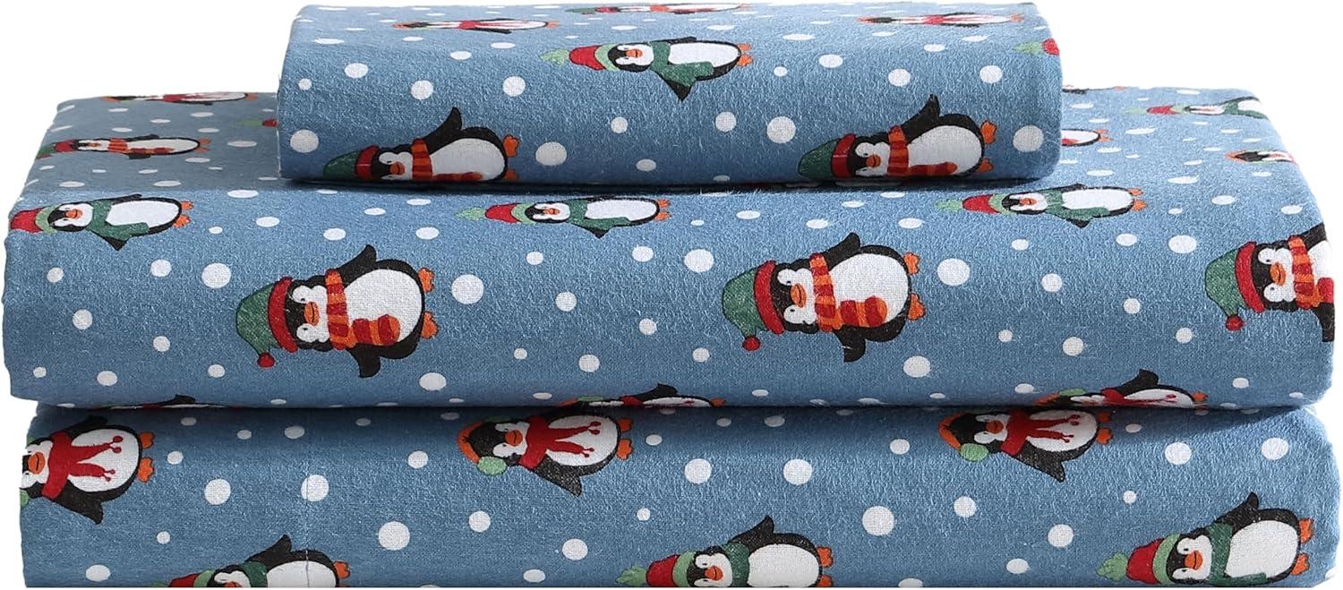 Winter Nights Cotton Flannel Sheet Set, Twin, Penguins