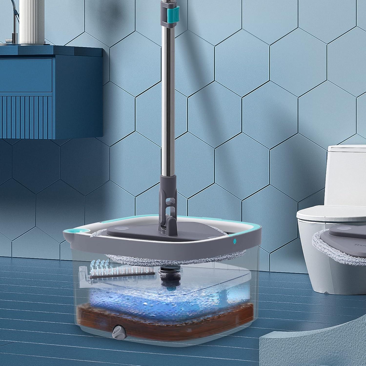 Adjustable Stainless Steel Microfiber Flat Mop with Dual Compartment Bucket