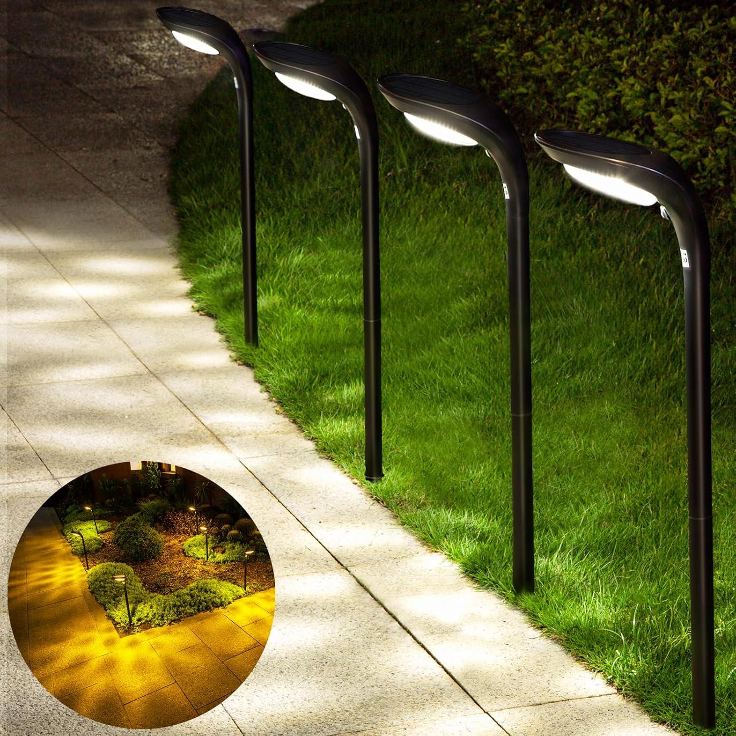 JSOT 4 Pack Solar Pathway Lights, Solar Garden Lights for Walkway, Driveway, Yard, White Light & Warm Light
