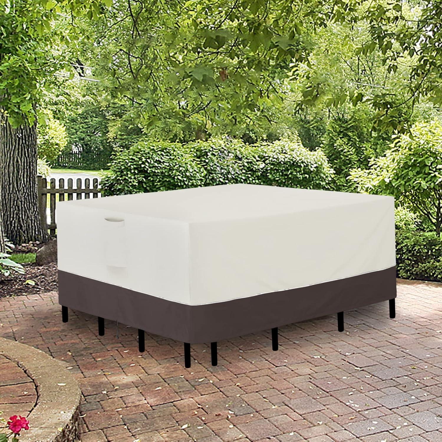 Arlmont & Co. Patio Furniture Cover 76"X76" Square Outdoor Table And Chair Set Covers Waterproof UV Resistant Outdoor Sectional Sofa Set Covers, Beige/Brown