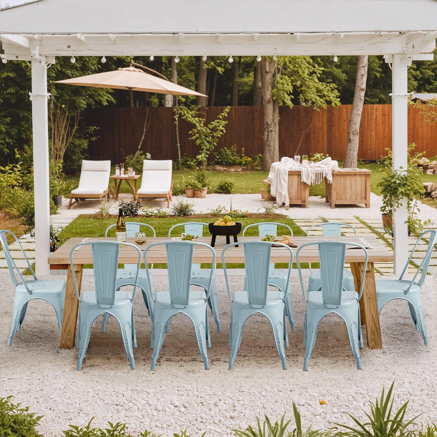Furmax Metal Dining Chair Indoor Outdoor Use Stackable Chic Side Classic Trattoria Metal Chairs Set of 4 for Kitchen, Dining Room, Bistro and Cafe (Distressed White)
