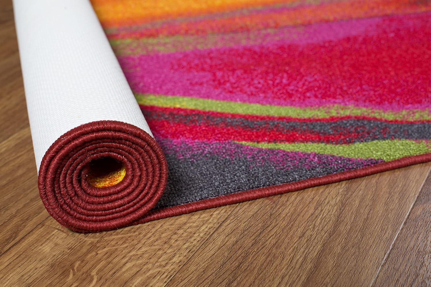 World Rug Gallery Modern Contemporary Waves Multicolored Non-slip (Non-skid) Area Rug - Multi 3'3" x 5'