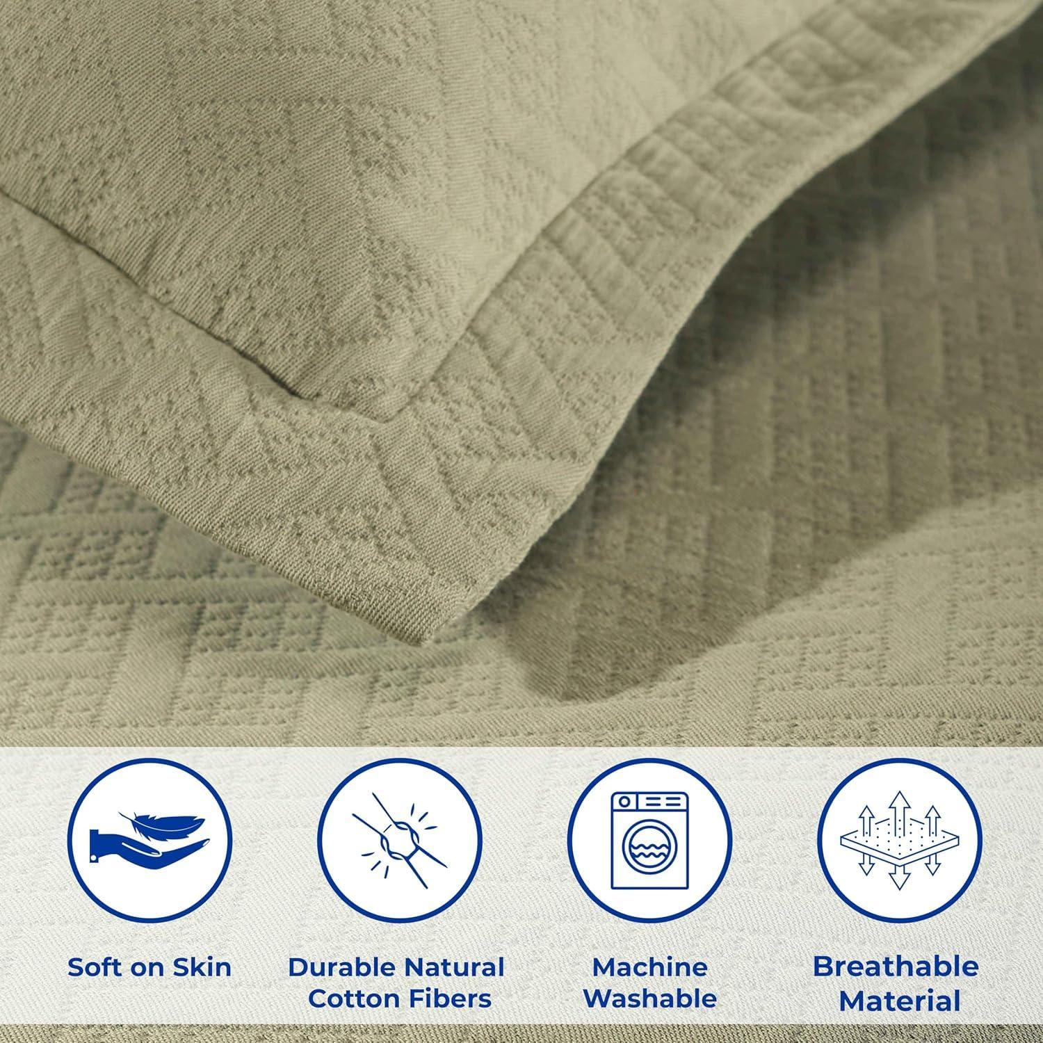 Superior Superior Cotton All Season Basketweave Medium Weight Bedspread Set with Shams