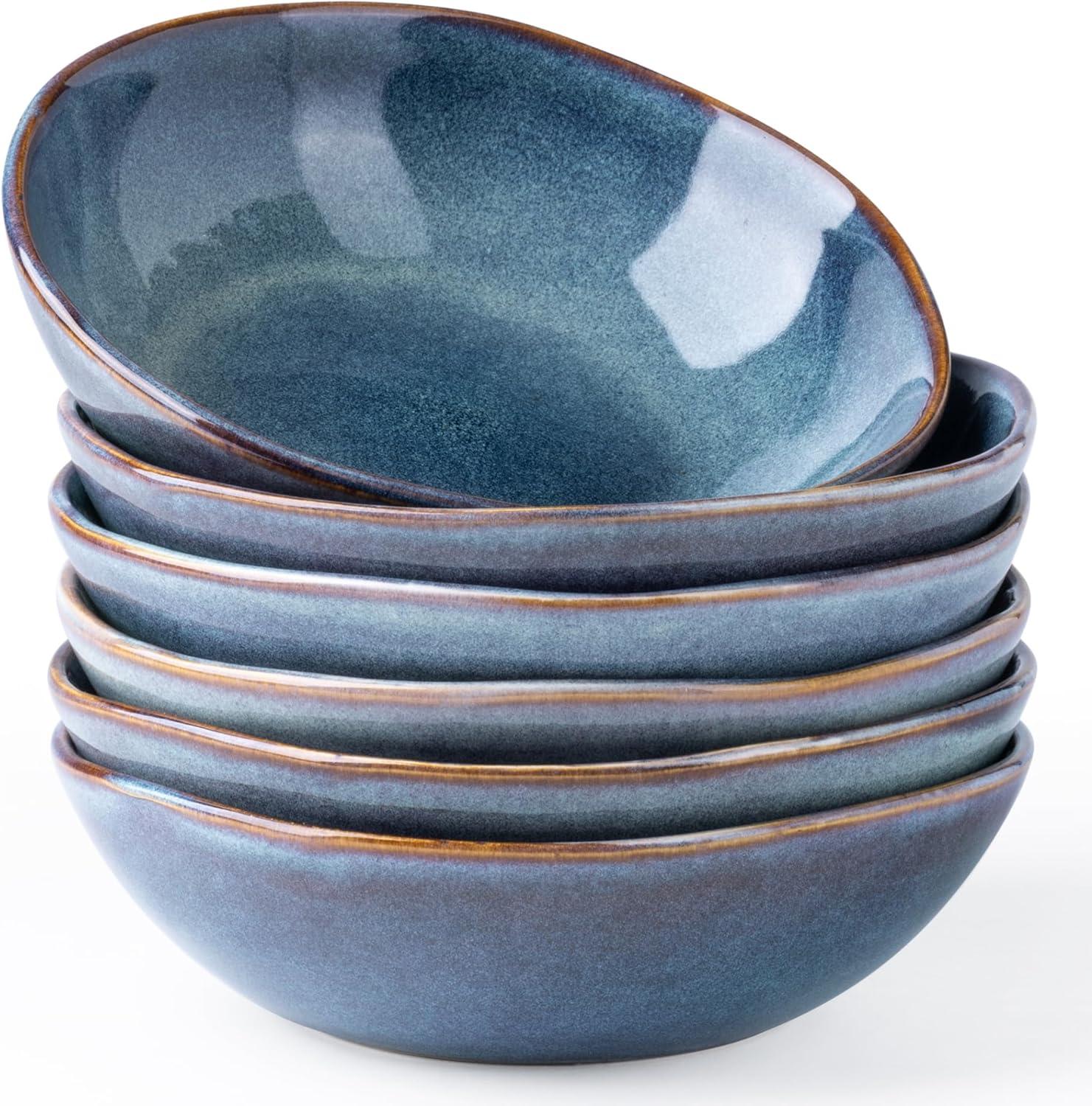 Handmade Gray Blue Ceramic 24oz Cereal Soup Salad Bowls Set