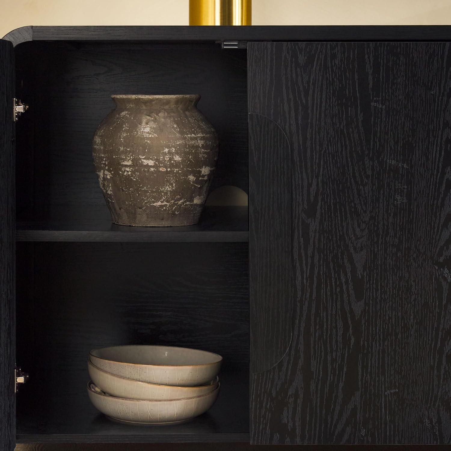 Walker Edison Modern 64" Sideboard with Rounded Edges, Black