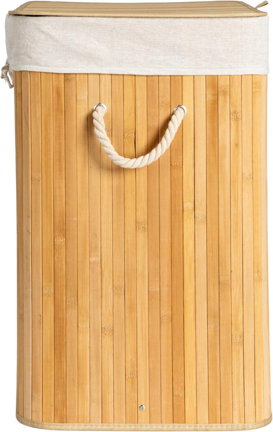 Bamboo Laundry Hamper with Rope Handles, Lid and Removable Machine Washable Laundry Bag