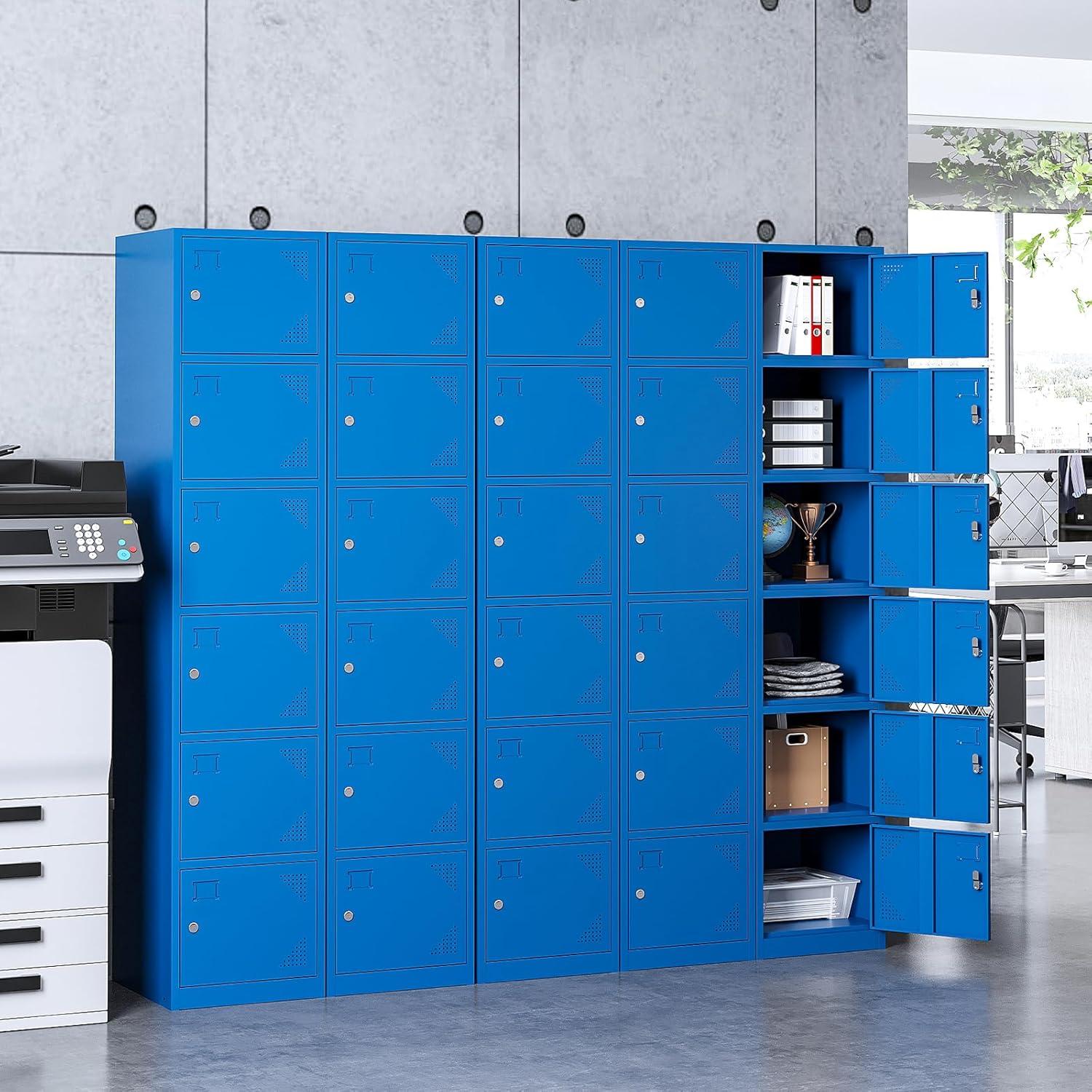 SISESOL Metal Locker Storage Cabinet with Doors and Shelves Metal Lockers with 6 Doors,71" Lockable Small Locker Storage Cabinet for Employees,School, Office, Home, Gym (Gray)