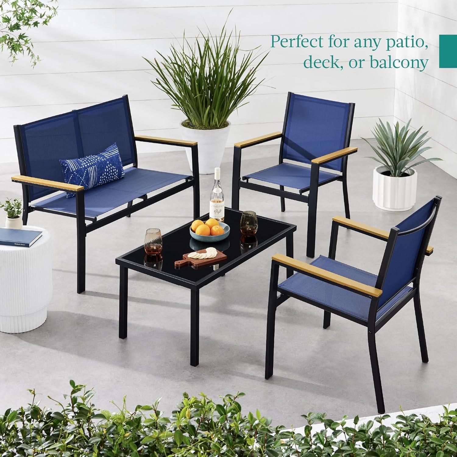 Best Choice Products 4-Piece Outdoor Textilene Patio Conversation Furniture Set w/ Loveseat, Table