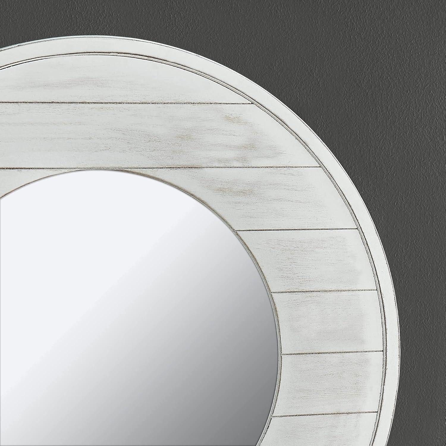 Ellison Round Whitewashed Wood Shiplap Wall Mirror