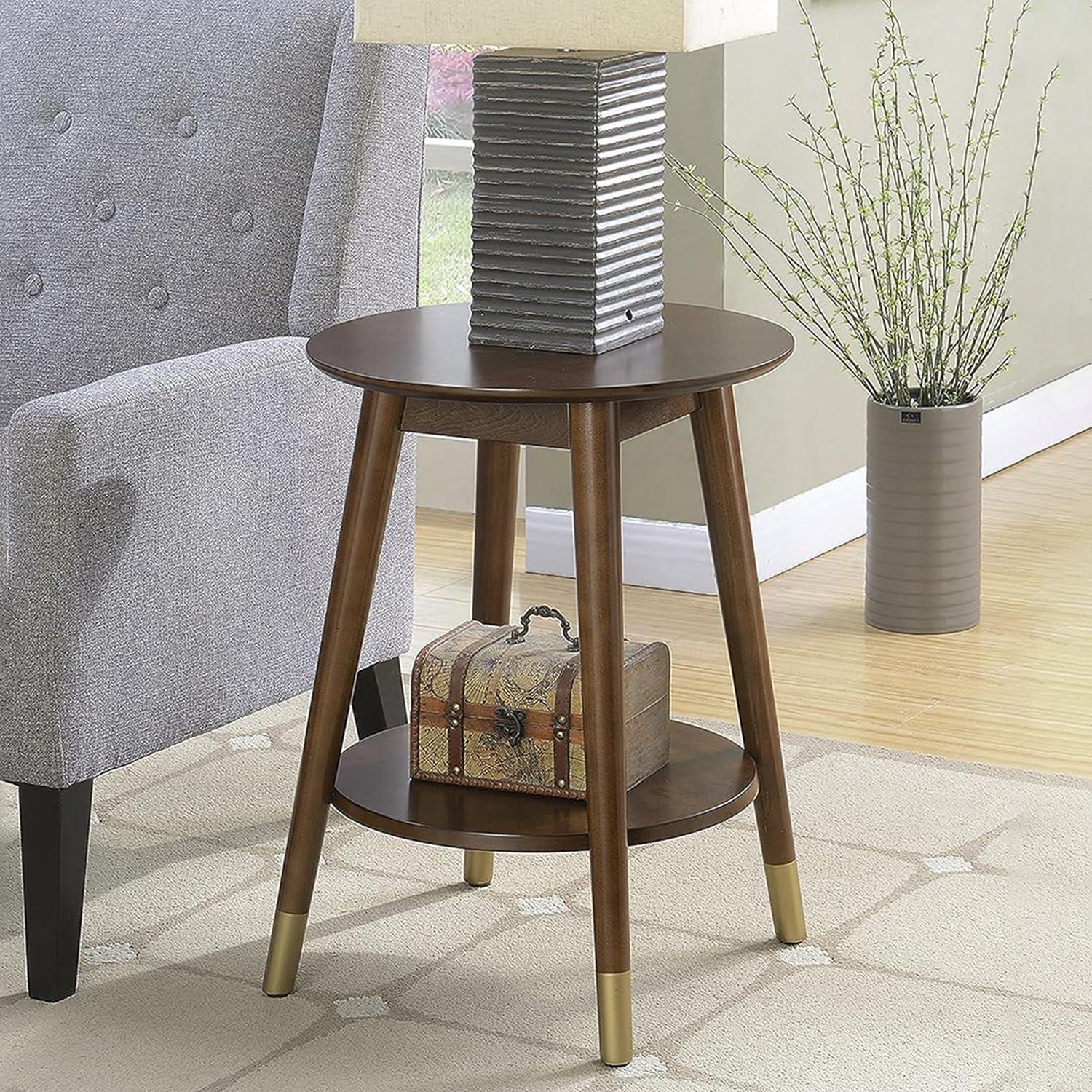 Espresso Wilson Mid-Century Round End Table with Shelf