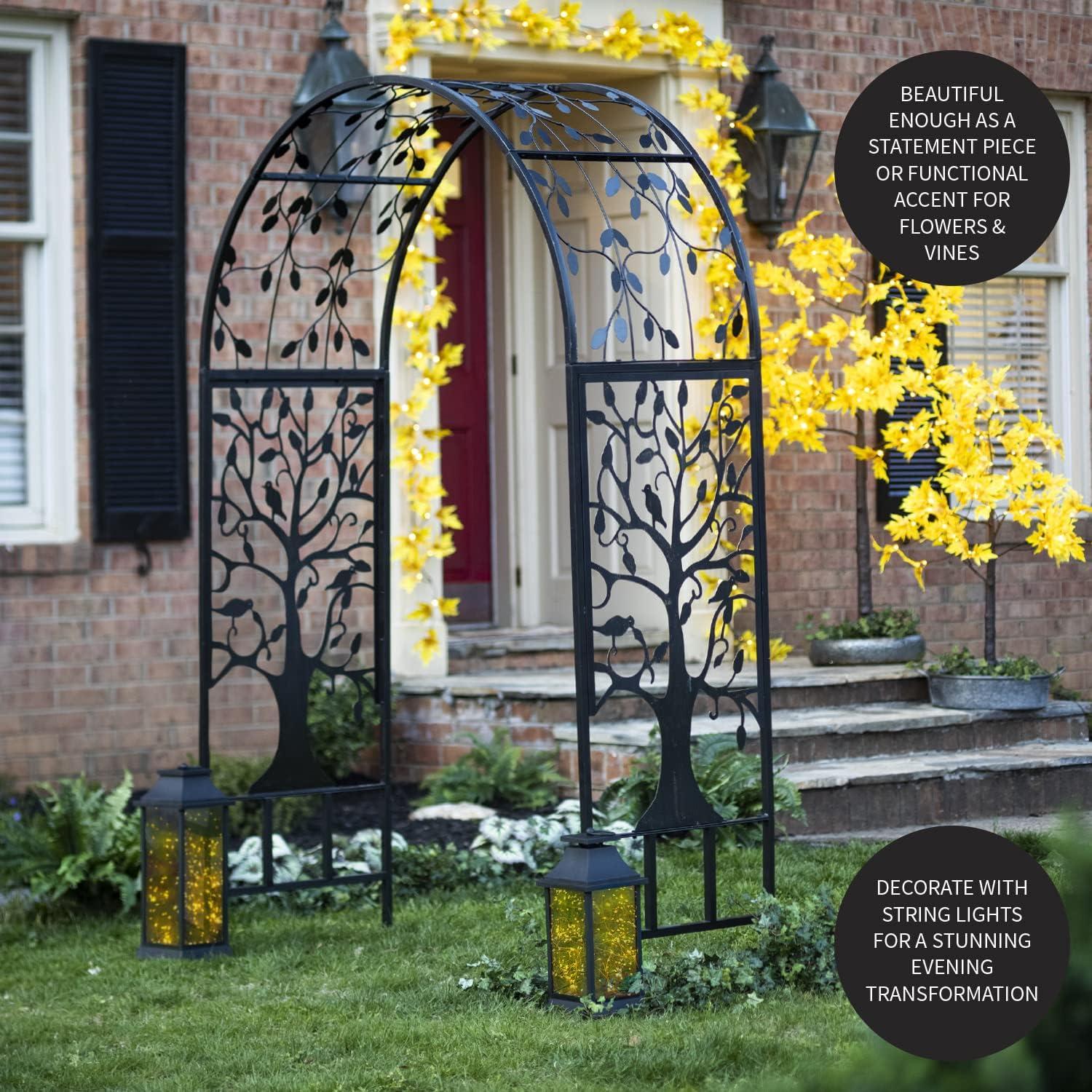 Plow & Hearth - Wide Arch Metal Garden Arbor with Tree of Life Design