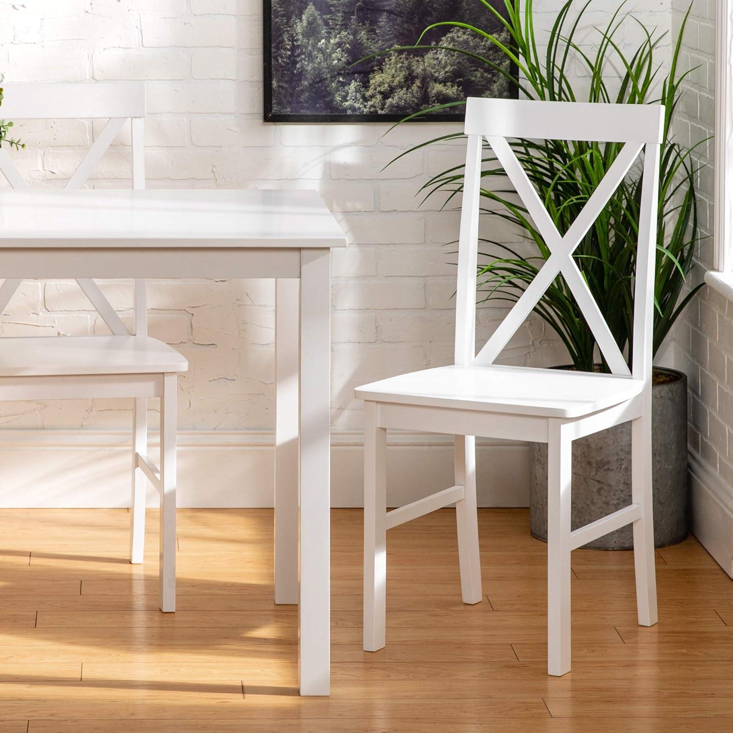 Farmhouse White 5-Piece Solid Rubberwood Dining Set with X-Back Chairs