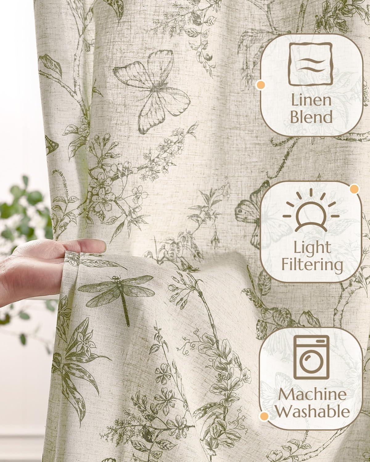 Floral Linen Blend French Country Curtains