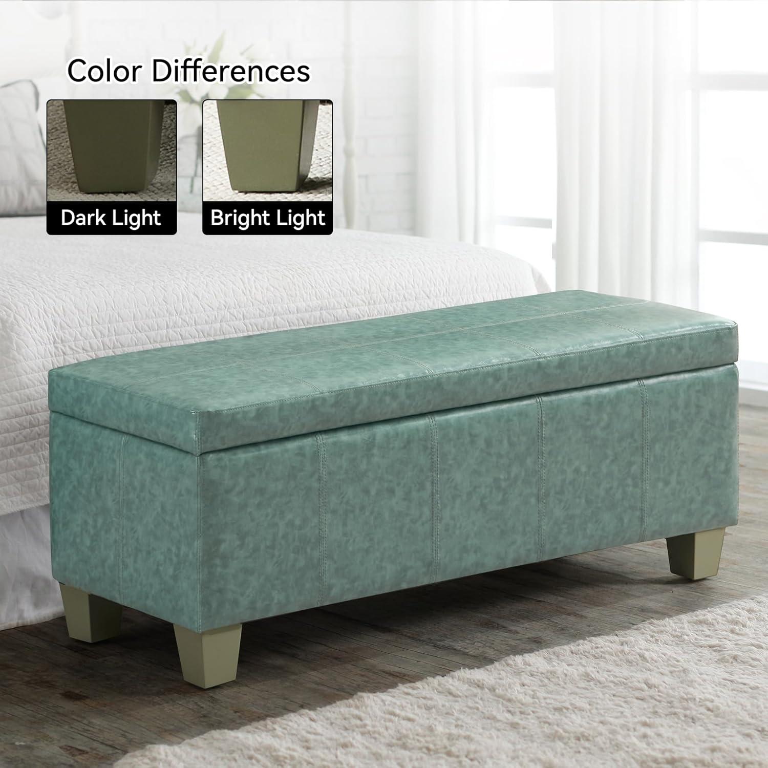 Ebern Designs Faux Leather Storage Ottoman, Rectangle Upholstered End Of Bed Storage Bench,  Stitch Tufted Bedroom Bench With Storage, Entryway Large Storage Ottoman With Wooden Legs