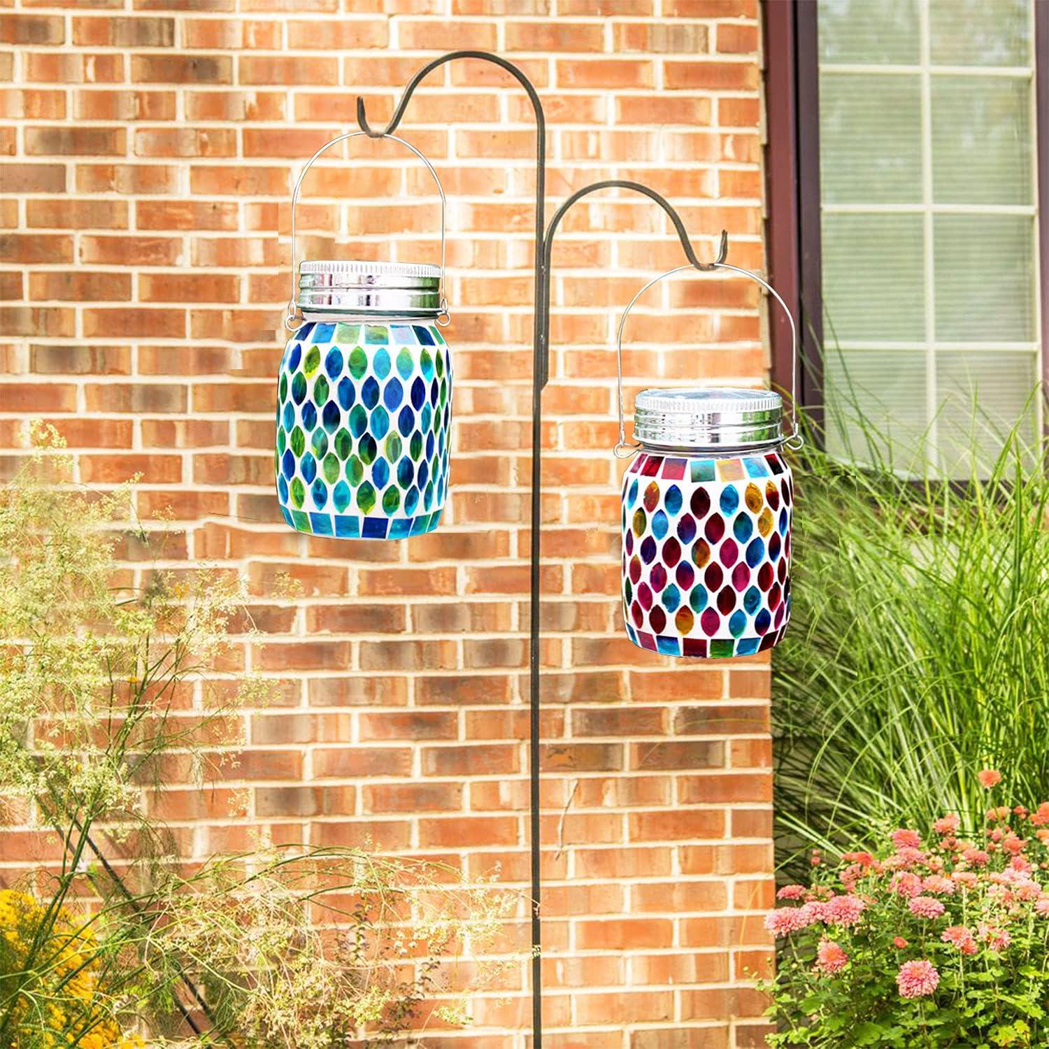 Colorful Mosaic Glass Solar Hanging Lanterns with LED Lights