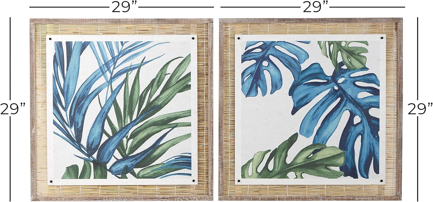 Dried Plant Leaf Framed Wall Art with Brown Frame Set of 2 Blue - Olivia & May: Modern Abstract Artwork, Wood Frames, Vertical Display