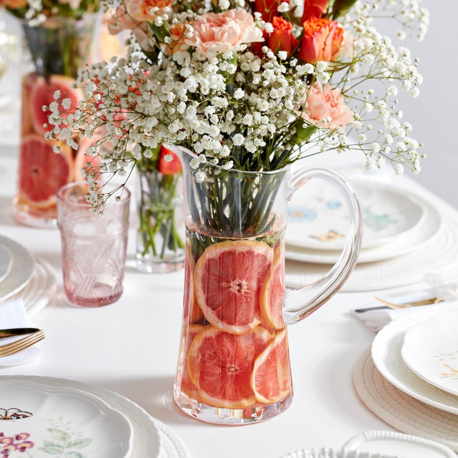 Clear Crystal Cut Embellished Glass Cylinder Pitcher