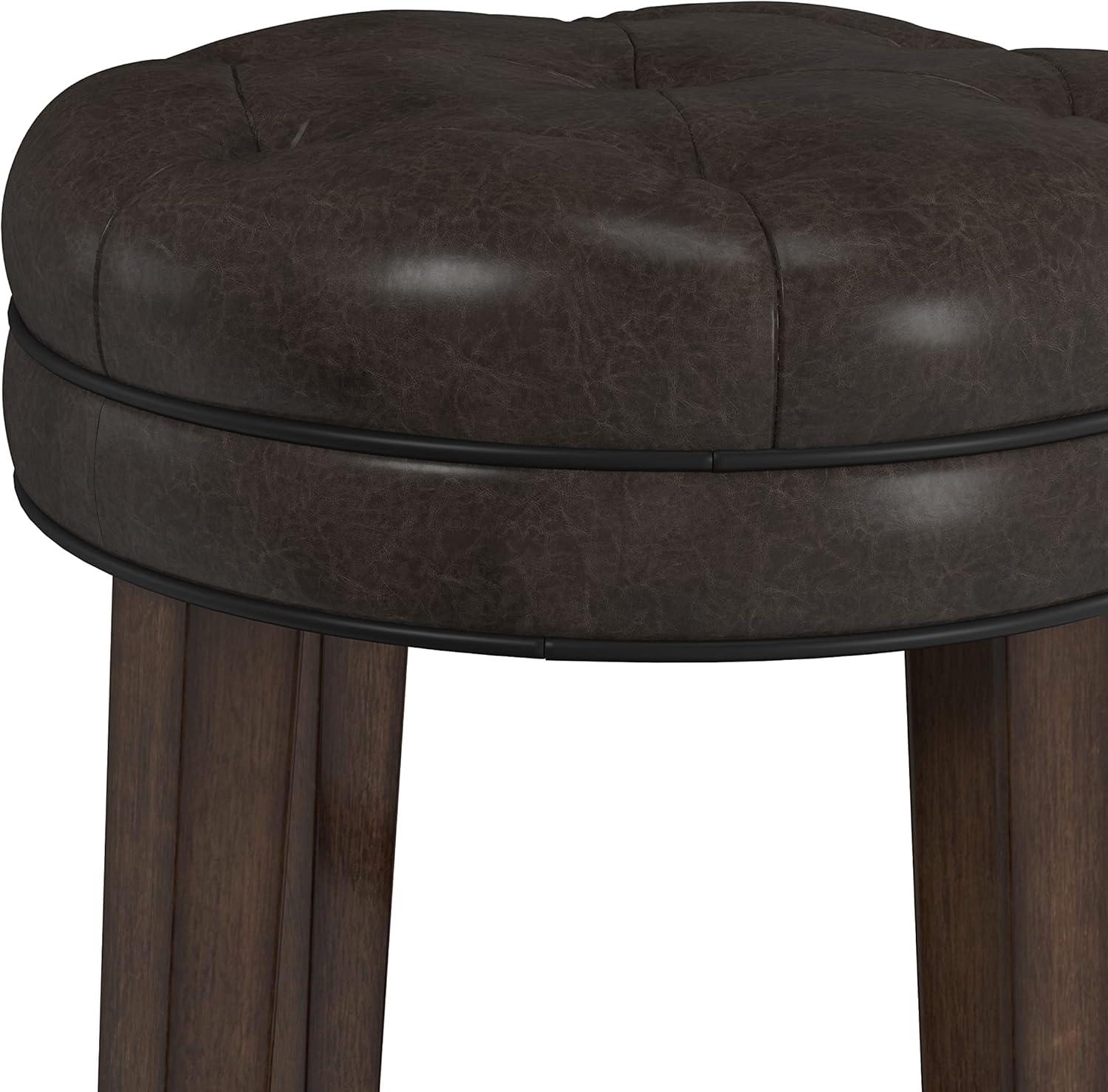 Dark Brown Backless Swivel Wood Bar Stool