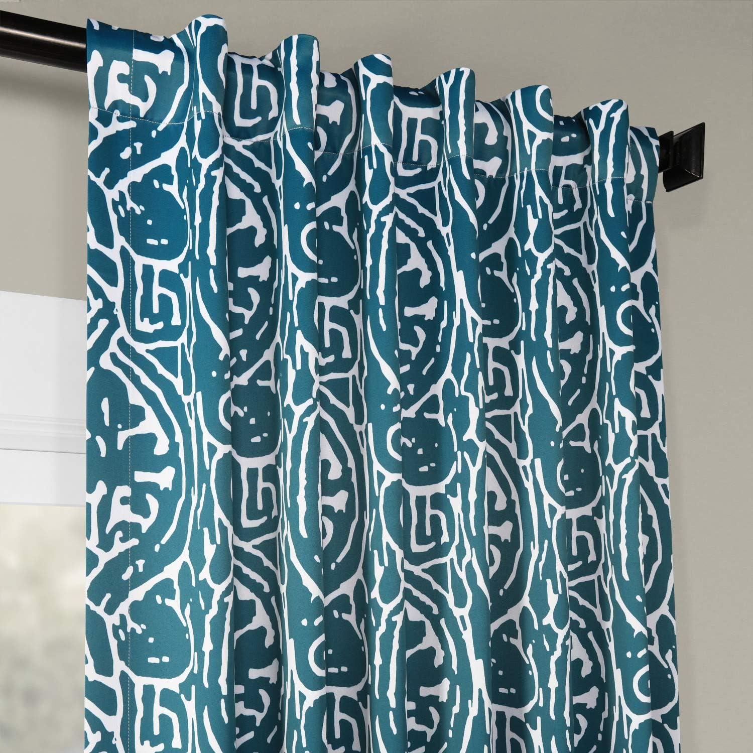 Teal and White Abstract Blackout Polyester Curtain Panel