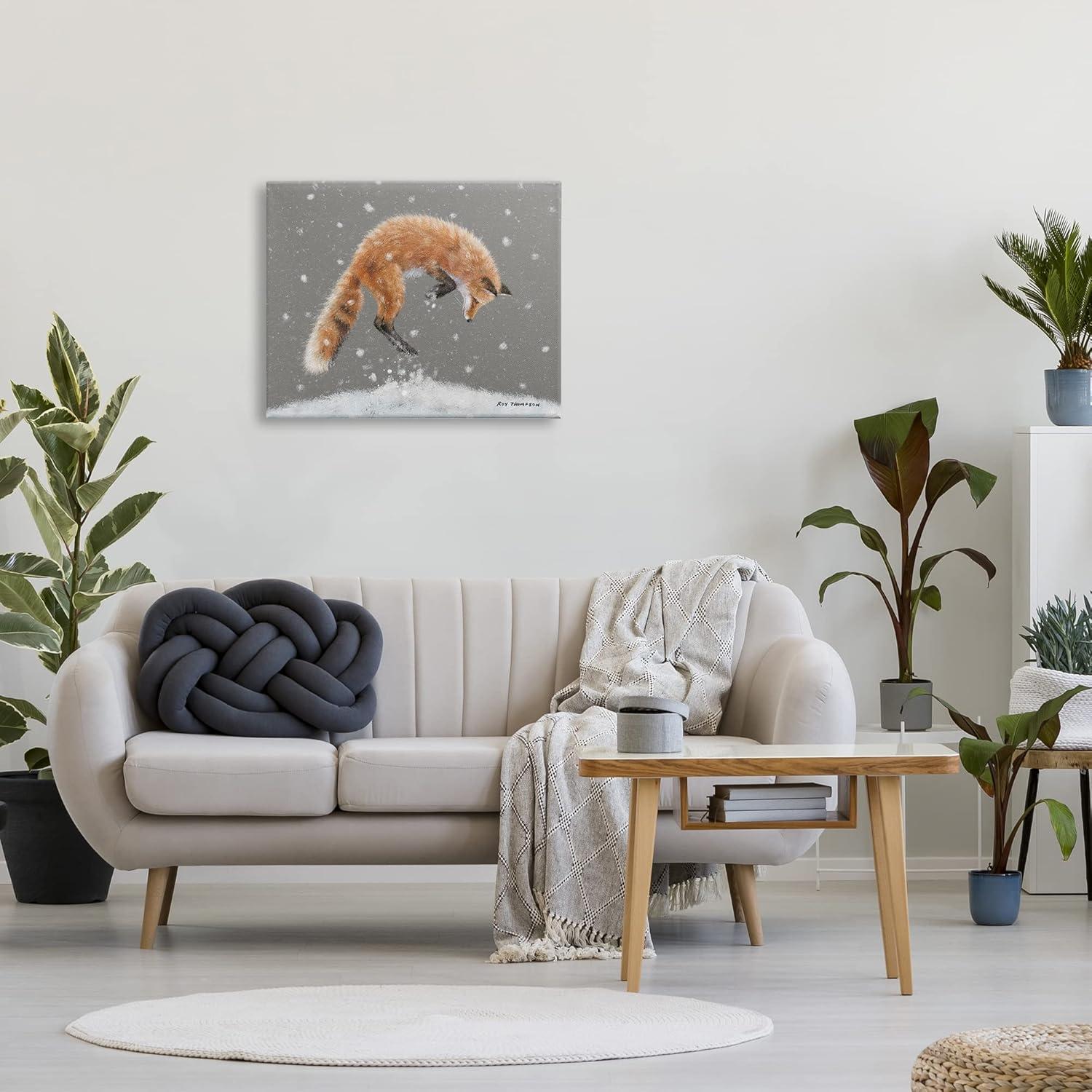Stupell Industries Jumping Fox Winter Snowfall Holiday Painting Gallery Wrapped Canvas Print Wall Art