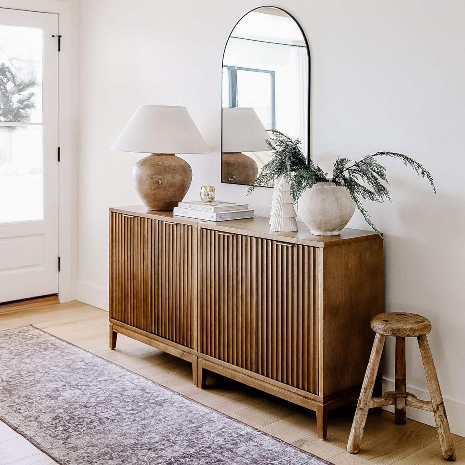 Nathan James Jasper Boho Wooden Storage Cabinet with Doors, Wood Sideboard or Living Room Storage Cabinet, Modern Accent Cabinet, Light Brown