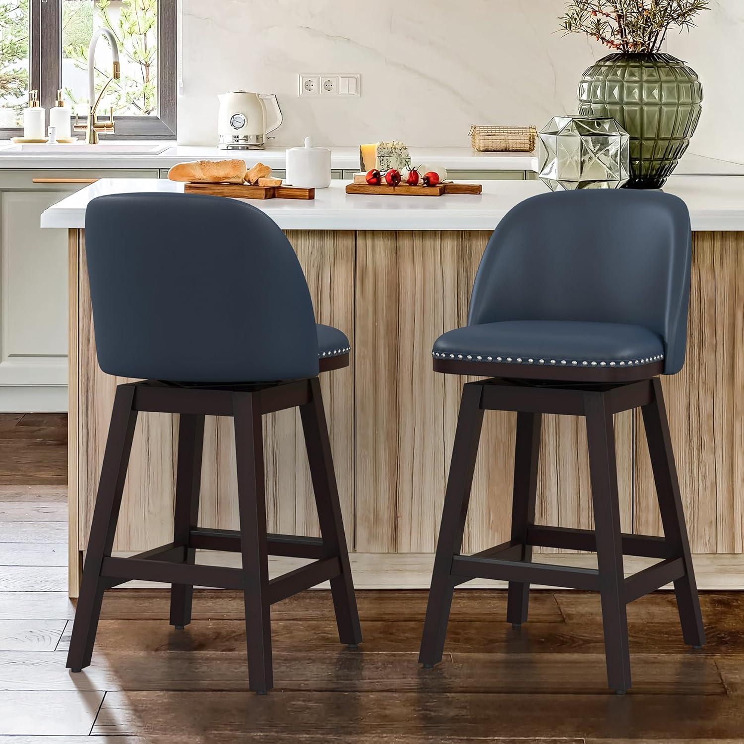 LUE BONA 26'' Swivel Bar Stools Set of 2, Counter Stools with Back & Footrest for Kitchen,Brown