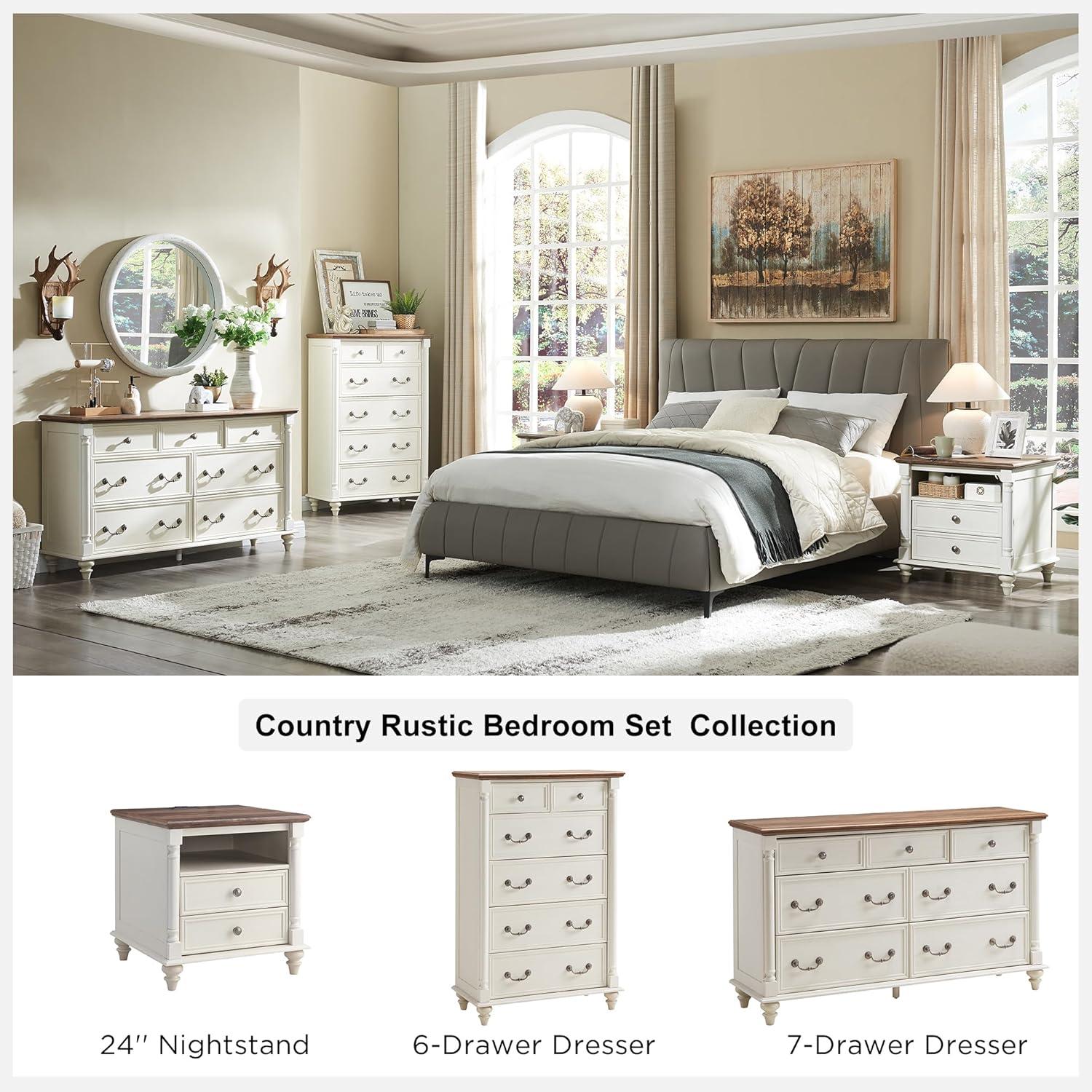 OKD Ojaswi Farmhouse 7 - Drawer Dresser, Wood Rustic Dresser Chest of Drawers with 2 Size Drawers for Bedroom, Living Room