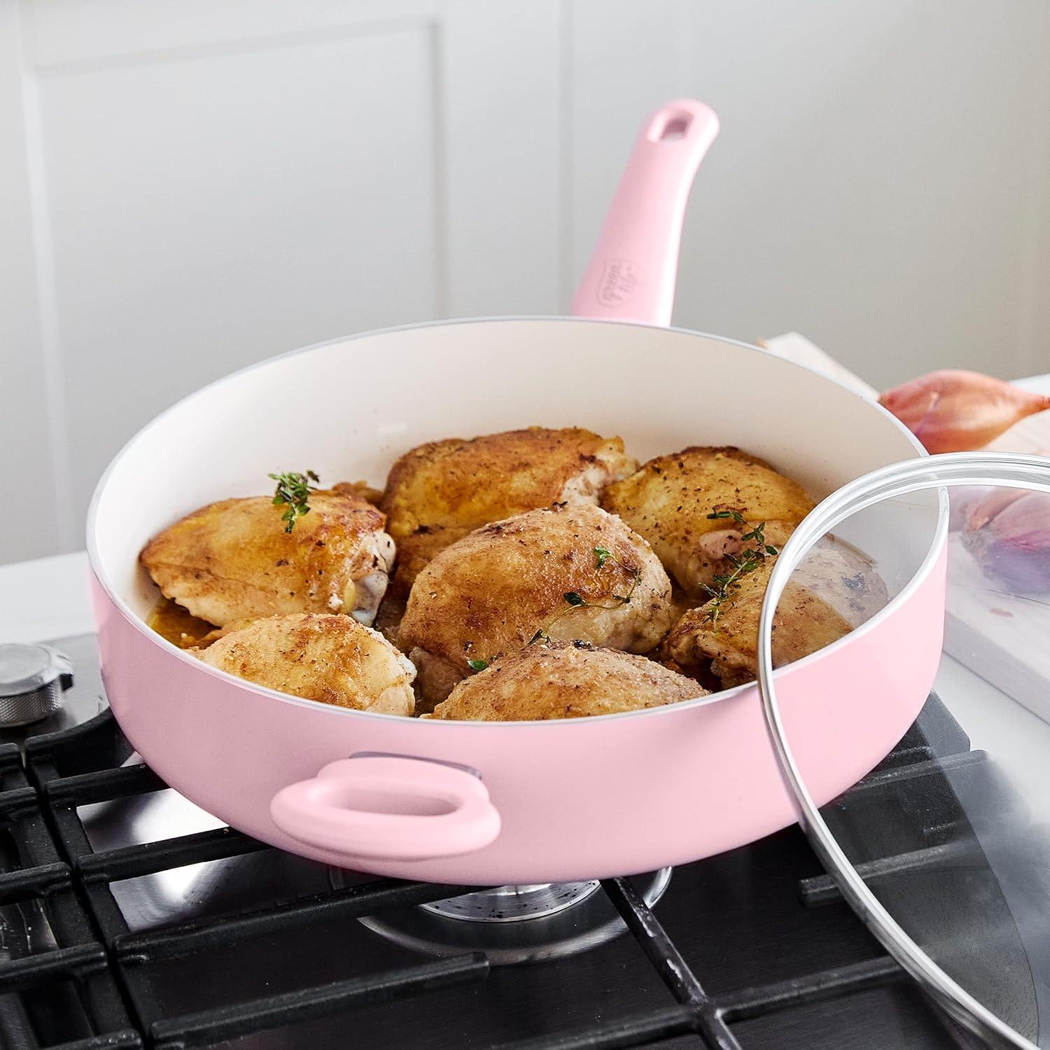 Pink Aluminum 5QT Nonstick Saute Pan with Lid