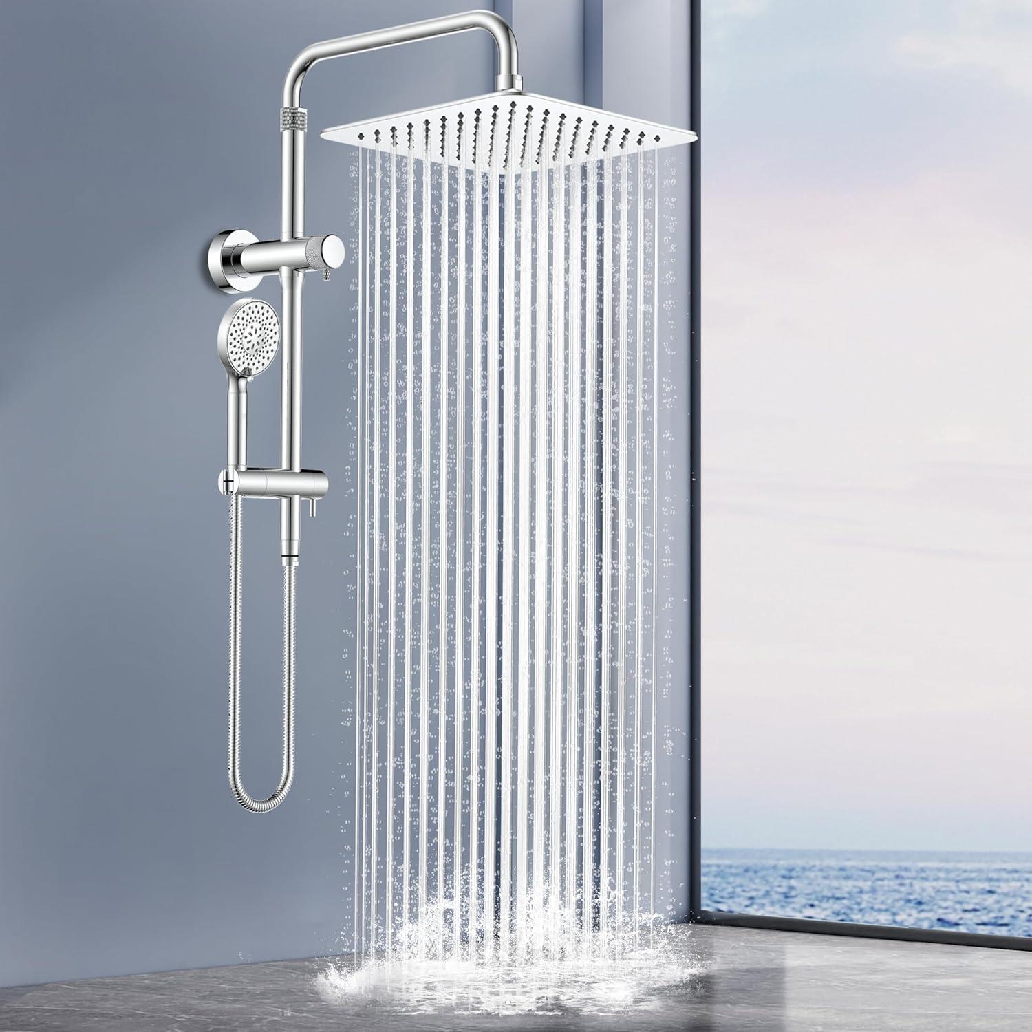 10-Inch Polished Stainless Steel Rain Shower Head with Handheld Combo