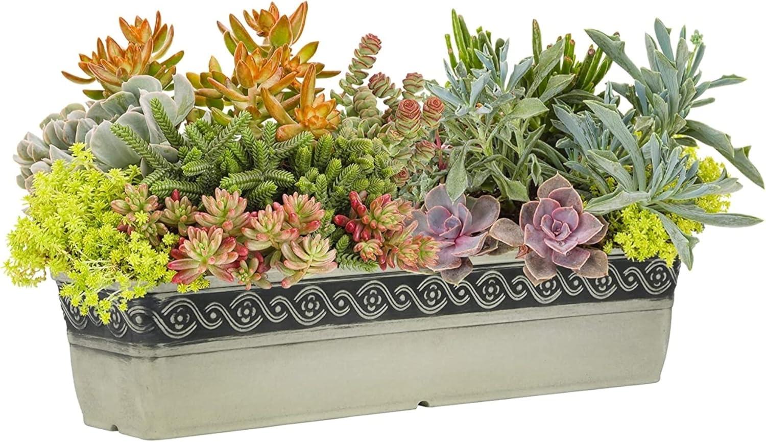 Classic Home and Garden Indoor/Outdoor Rectangle Trough Corinthian Flower Pot Planter, Concrete Grey Color, 18"