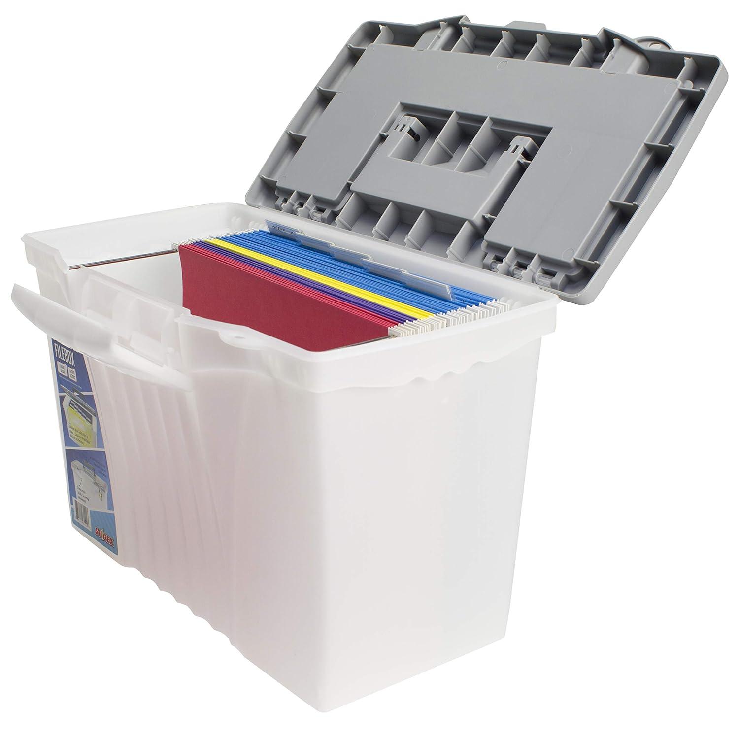 Portable Letter/Legal Filebox With Organizer Lid, Letter/Legal Files, 14.5" X 10.5" X 12", Clear/Silver