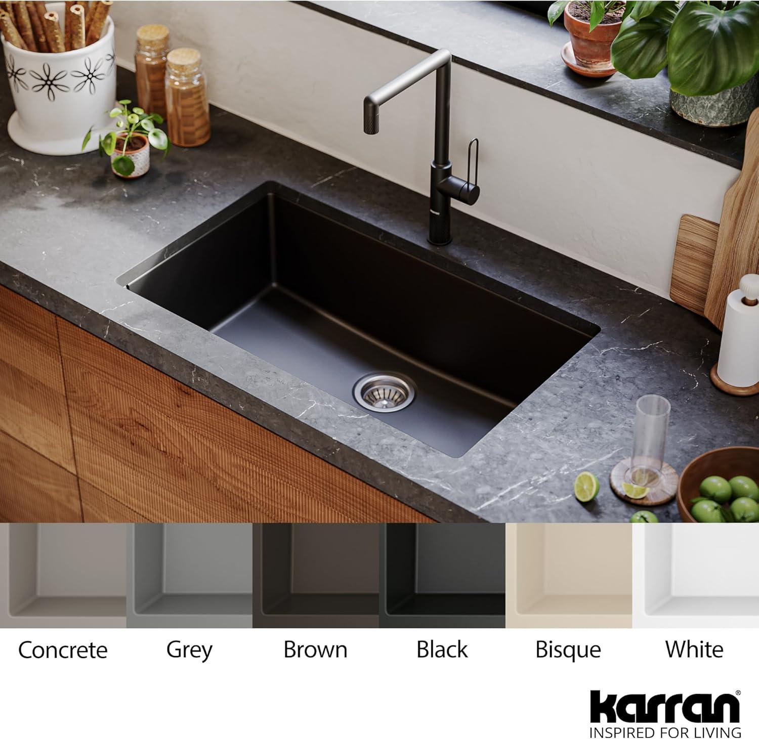 Karran Quartz 32-1/4'' X 19-1/4'' Large Single Bowl Undermount Kitchen Sink